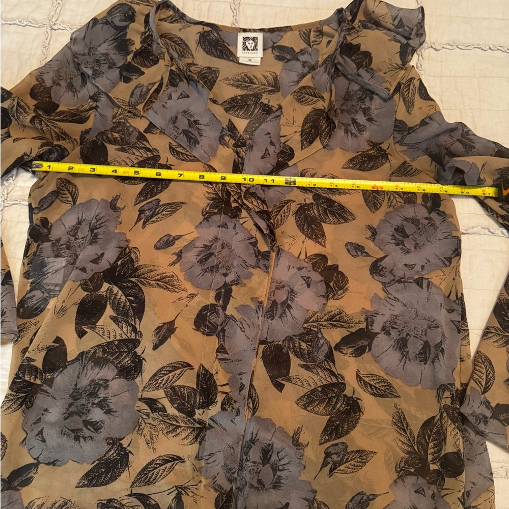 Anne Klein Floral Sheer Blouse - Brown and Gray - Picture 5 of 9